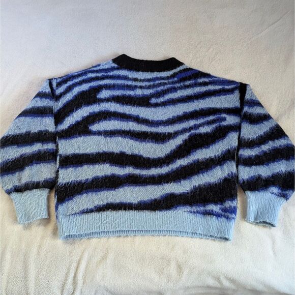 Anthropologie Salma Wavy Striped Sweater Women's Medium Navy Blue Eyelash - Picture 3 of 6